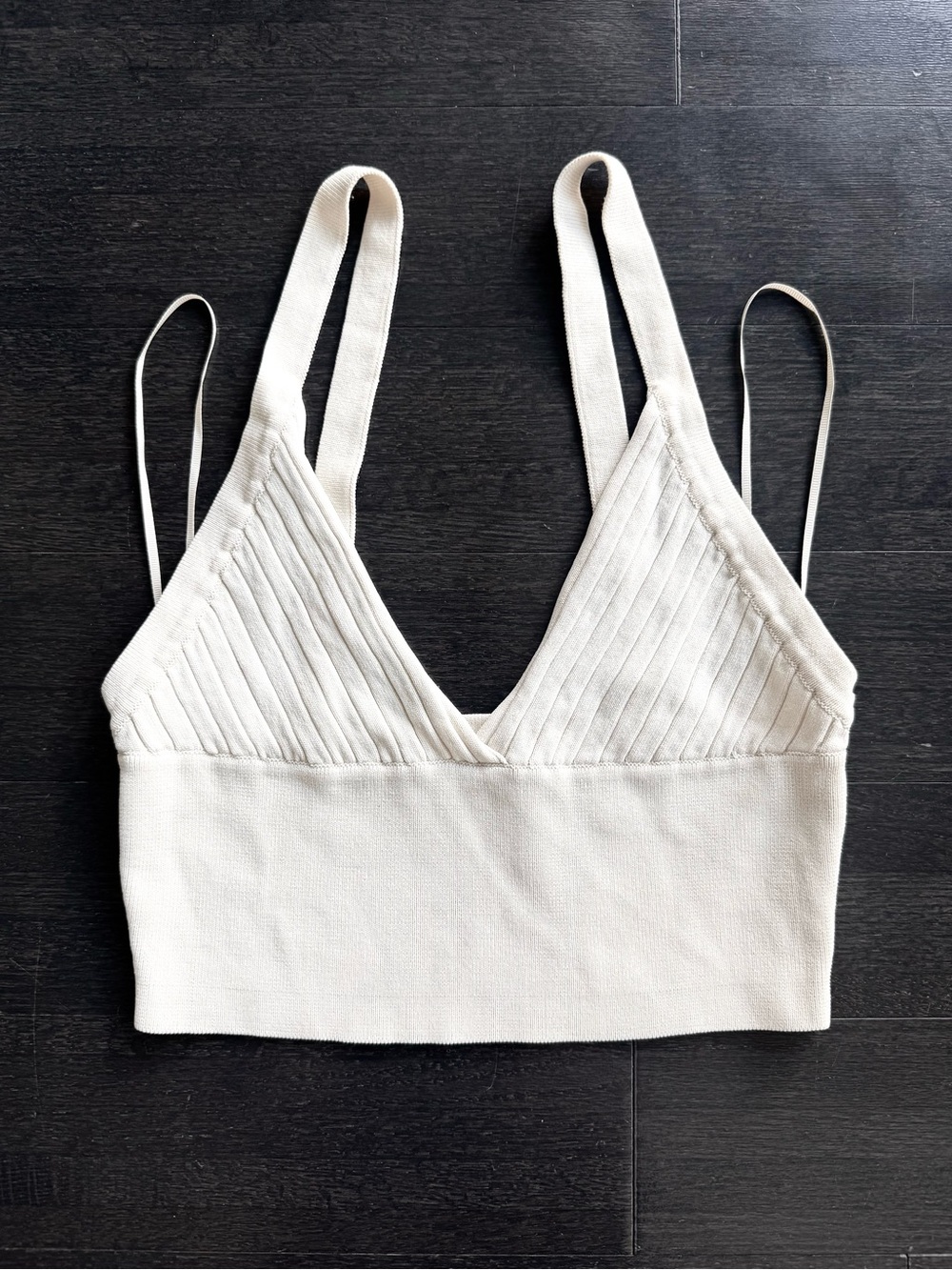 Zara Ribbed V-Neck Cream Crop Top